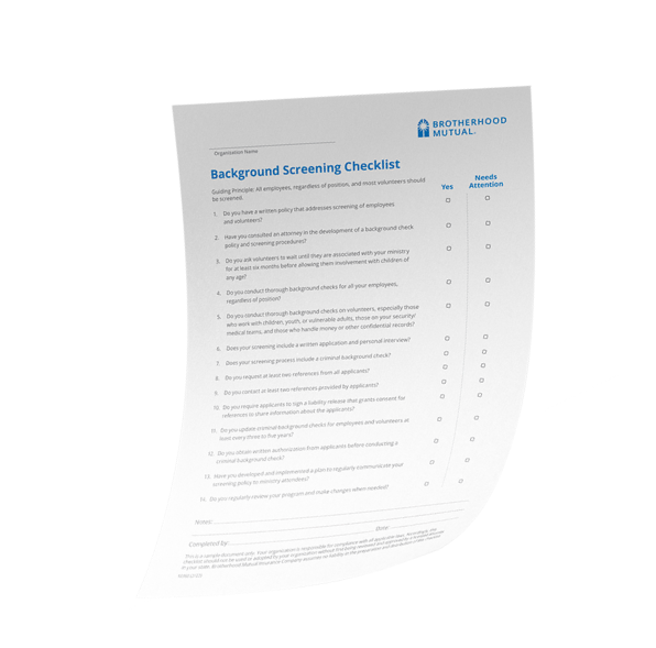 A photo of a background screening checklist resource