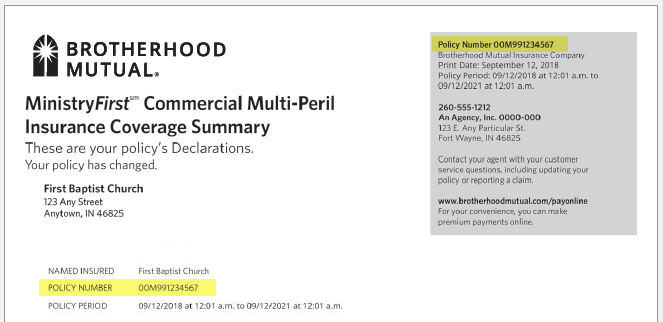 Policy form number location